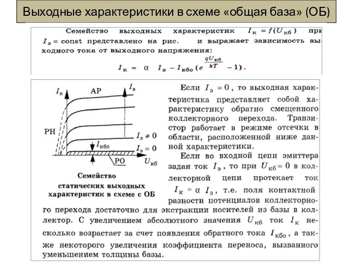 Выходные характеристики в схеме «общая база» (ОБ)