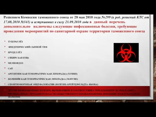 Решением Комиссии таможенного союза от 28 мая 2010 года №299