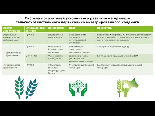 Система показателей устойчивого развития на примере сельскохозяйственного вертикально интегрированного холдинга