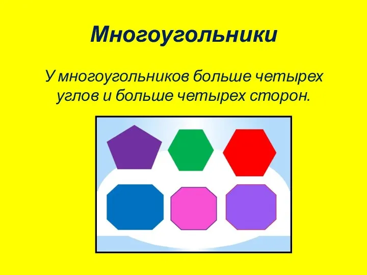 Многоугольники У многоугольников больше четырех углов и больше четырех сторон.
