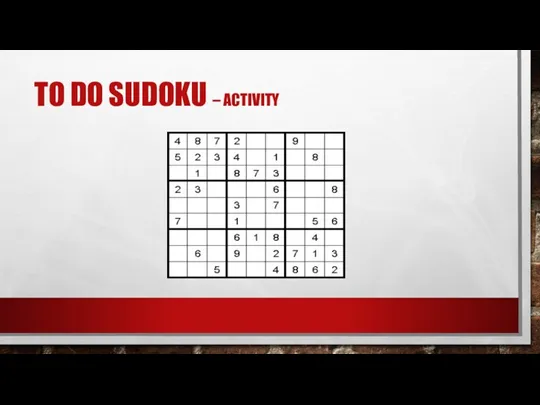 TO DO SUDOKU – ACTIVITY