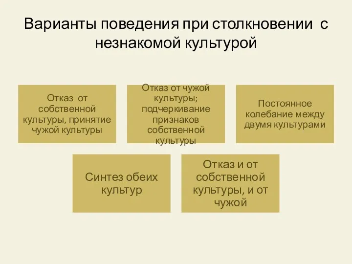 Варианты поведения при столкновении с незнакомой культурой