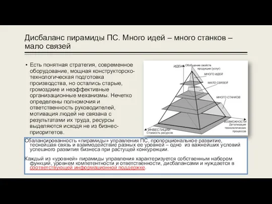 Дисбаланс пирамиды ПС. Много идей – много станков – мало