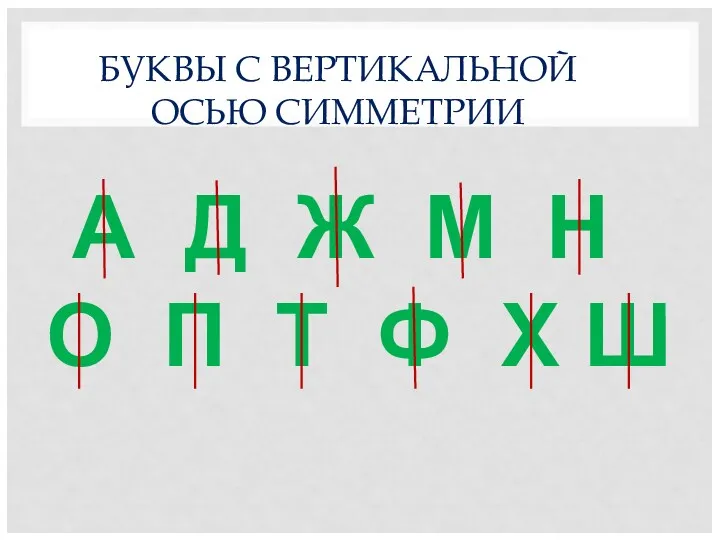 А Д Ж М Н О П Т Ф Х Ш БУКВЫ С ВЕРТИКАЛЬНОЙ ОСЬЮ СИММЕТРИИ