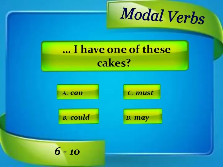 Modal Verbs A. can C. must D. may B. could