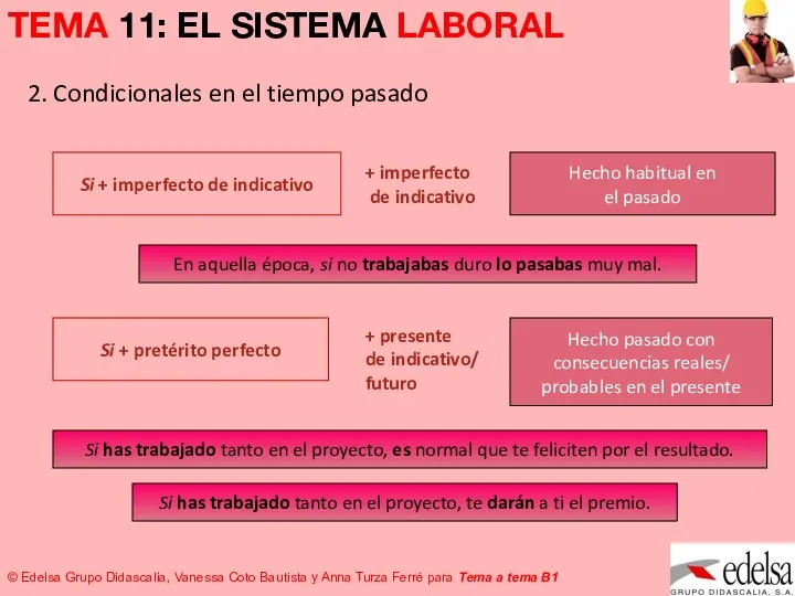 2. Condicionales en el tiempo pasado Si + imperfecto de