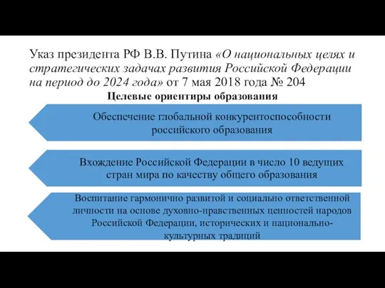 Указ президента РФ В.В. Путина «О национальных целях и стратегических