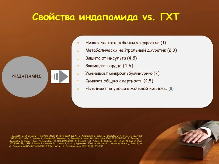 Низкая частота побочных эффектов (1) Метаболически нейтральный диуретик (2,3) Защита