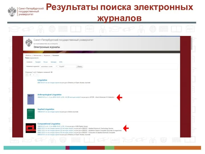 Результаты поиска электронных журналов