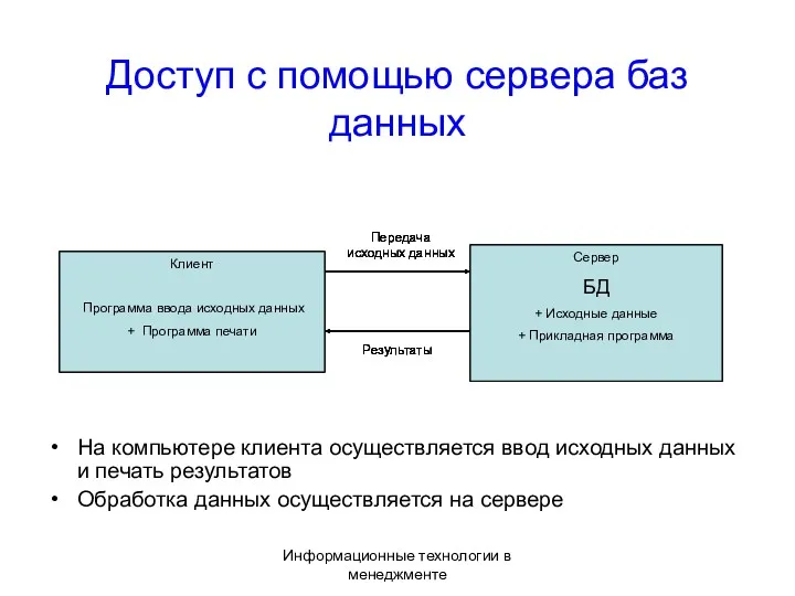 Информационные технологии в менеджменте Доступ с помощью сервера баз данных