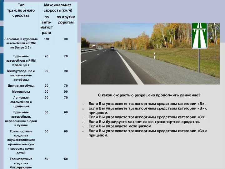 С какой скоростью разрешено продолжить движение? Если Вы управляете транспортным