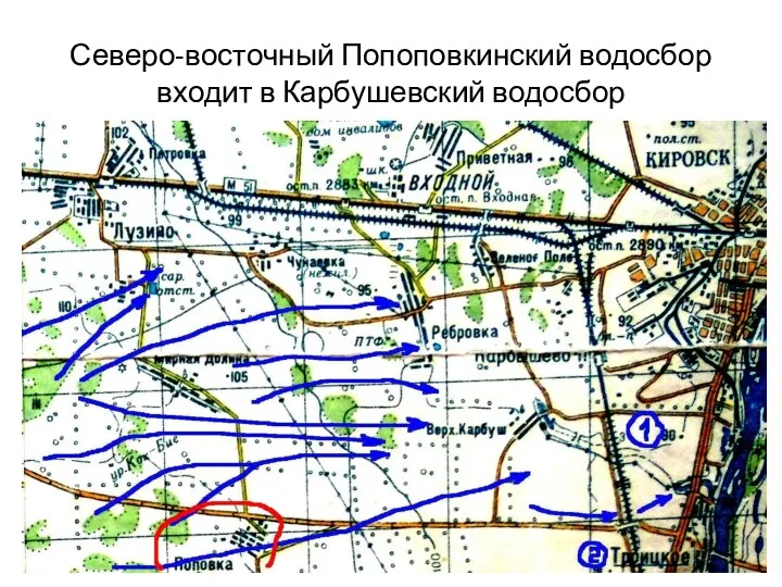 Северо-восточный Попоповкинский водосбор входит в Карбушевский водосбор