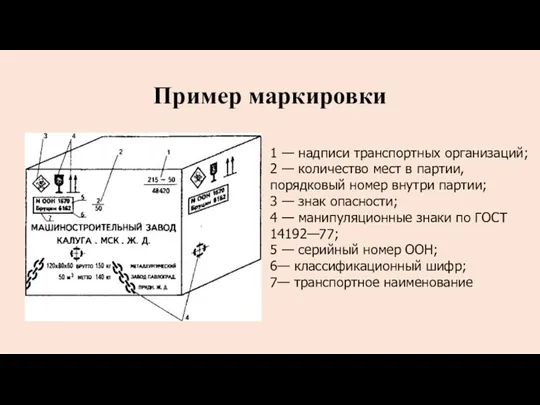 Пример маркировки 1 — надписи транспортных организаций; 2 — количество