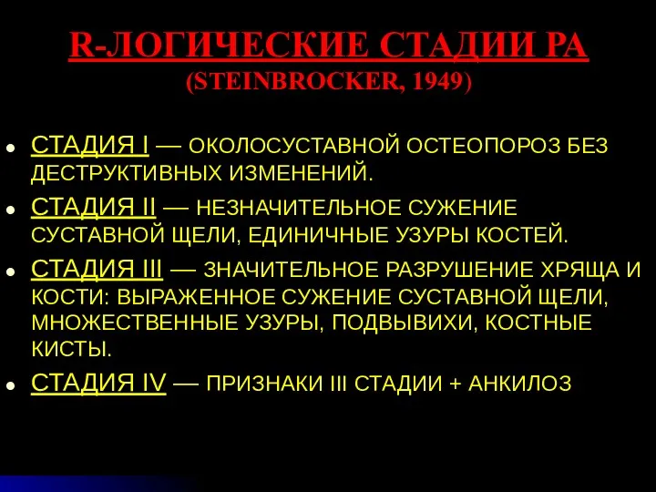 R-ЛОГИЧЕСКИЕ СТАДИИ РА (STEINBROCKER, 1949) СТАДИЯ I — ОКОЛОСУСТАВНОЙ ОСТЕОПОРОЗ