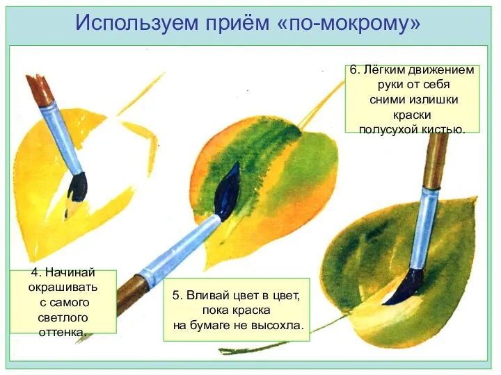 Используем приём «по-мокрому» 4. Начинай окрашивать с самого светлого оттенка.