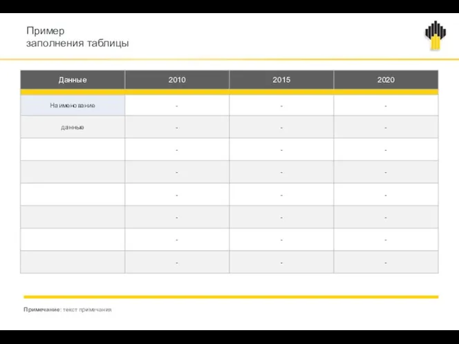 Примечание: текст примечания Пример заполнения таблицы