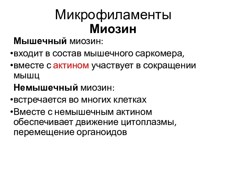 Миозин Мышечный миозин: входит в состав мышечного саркомера, вместе с