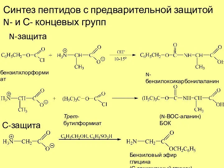 Синтез пептидов с предварительной защитой N- и С- концевых групп