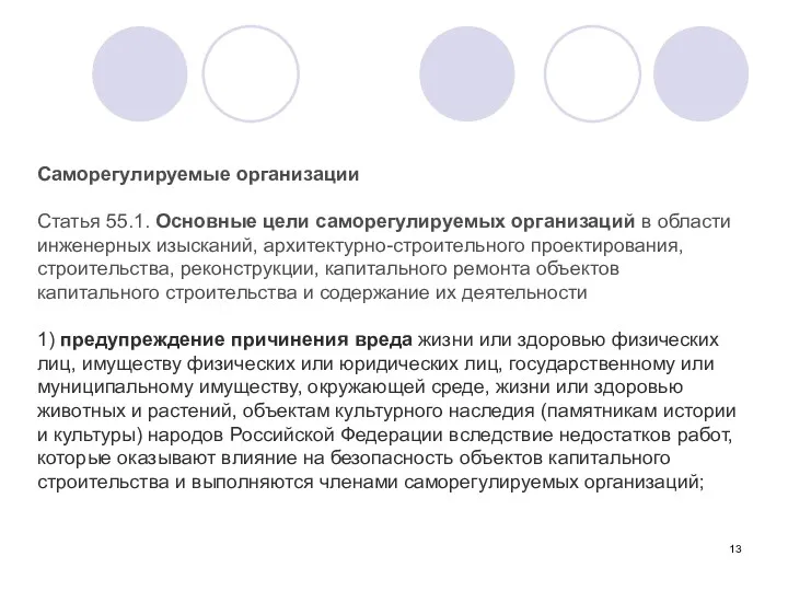 Саморегулируемые организации Статья 55.1. Основные цели саморегулируемых организаций в области