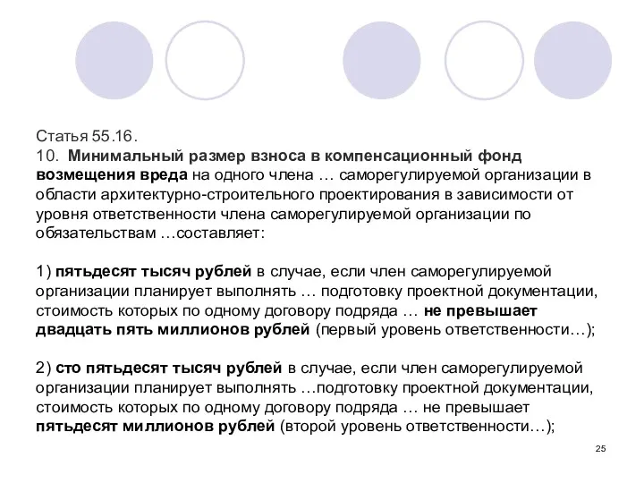 Статья 55.16. 10. Минимальный размер взноса в компенсационный фонд возмещения