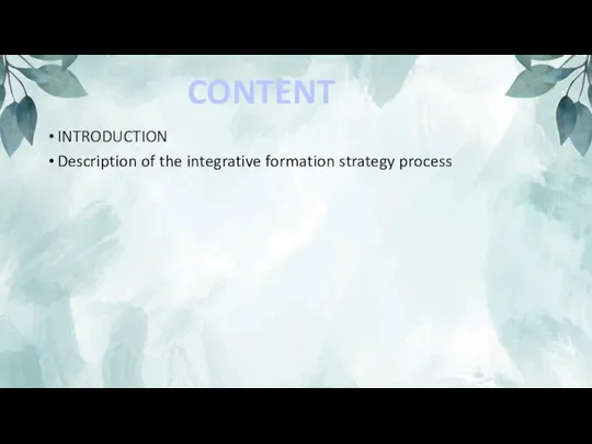 INTRODUCTION Description of the integrative formation strategy process CONTENT