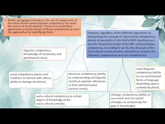 Within pedagogical literature, the set of components of the intercultural-communicative