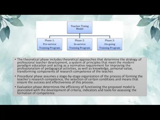 The theoretical phase includes theoretical approaches that determine the strategy