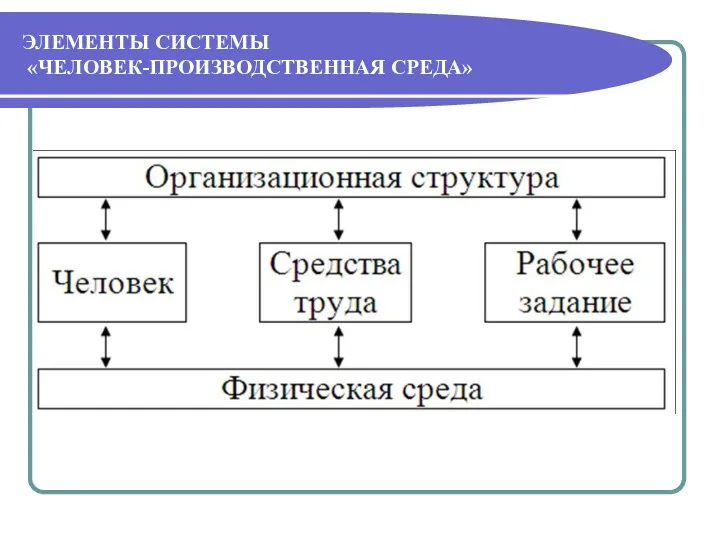 ЭЛЕМЕНТЫ СИСТЕМЫ «ЧЕЛОВЕК-ПРОИЗВОДСТВЕННАЯ СРЕДА»