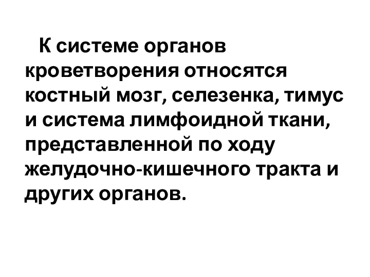 К системе органов кроветворения относятся костный мозг, селезенка, тимус и