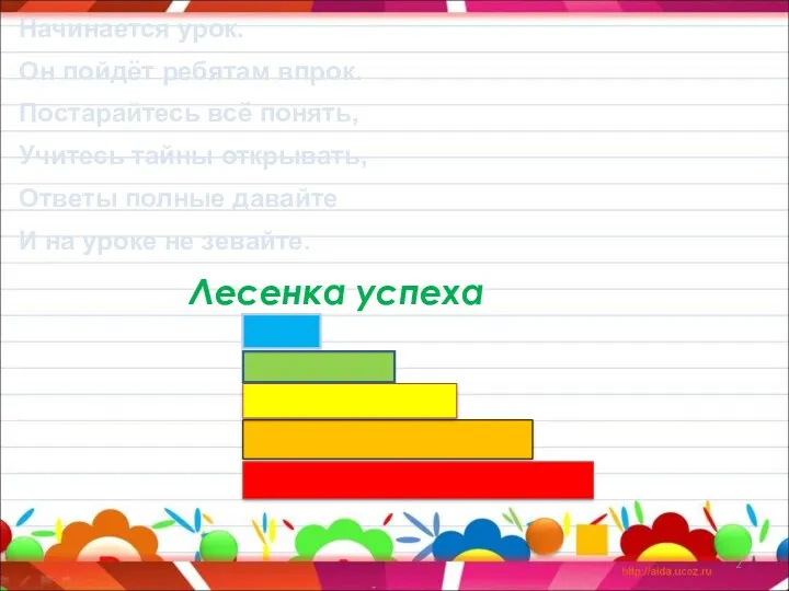 Начинается урок. Он пойдёт ребятам впрок. Постарайтесь всё понять, Учитесь