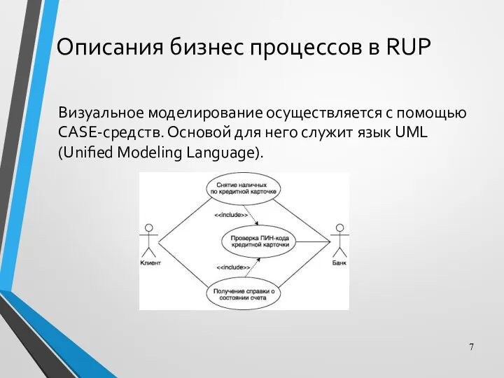 Описания бизнес процессов в RUP Визуальное моделирование осуществляется с помощью