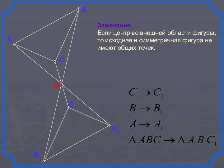 О А В В1 С С1 А1 Замечание. Если центр