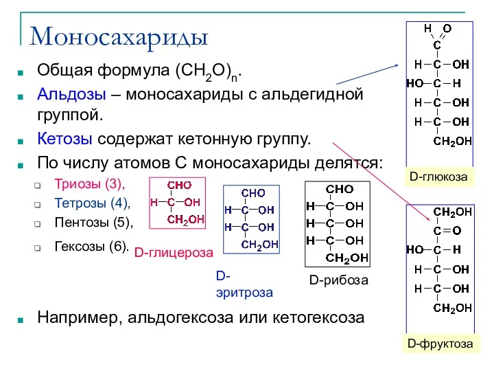 Моносахариды Общая формула (CH2O)n. Альдозы – моносахариды с альдегидной группой.