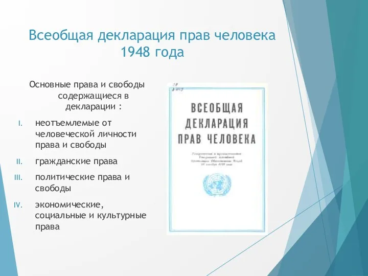 Всеобщая декларация прав человека 1948 года Основные права и свободы