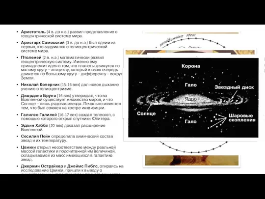 Аристотель (4 в. до н.э.) развил представление о геоцентрической системе