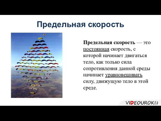 Предельная скорость Предельная скорость — это постоянная скорость, с которой