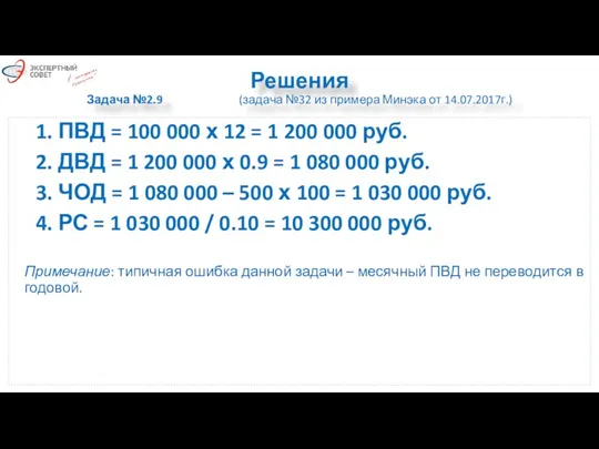 Решения Задача №2.9 (задача №32 из примера Минэка от 14.07.2017г.)