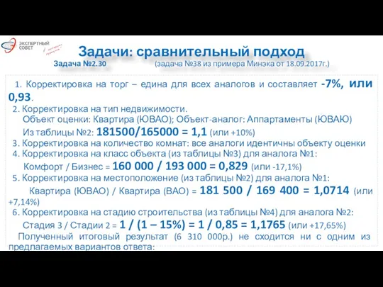 Задачи: сравнительный подход Задача №2.30 (задача №38 из примера Минэка