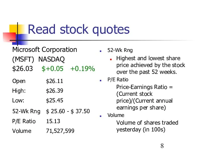 Read stock quotes 52-Wk Rng Highest and lowest share price