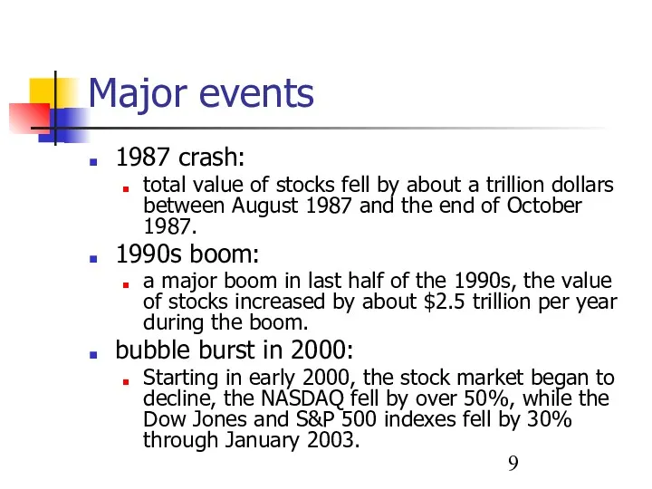 Major events 1987 crash: total value of stocks fell by