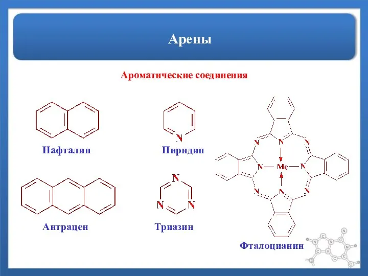Арены Ароматические соединения Нафталин Пиридин Антрацен Триазин Фталоцианин