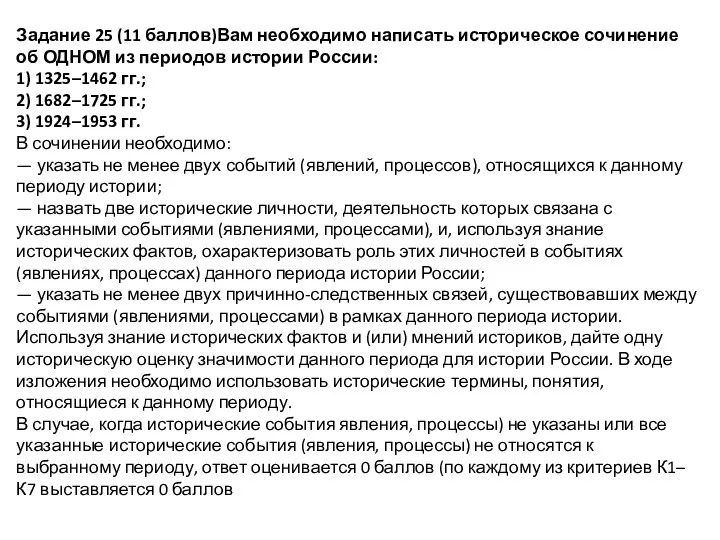 Задание 25 (11 баллов)Вам необходимо написать историческое сочинение об ОДНОМ