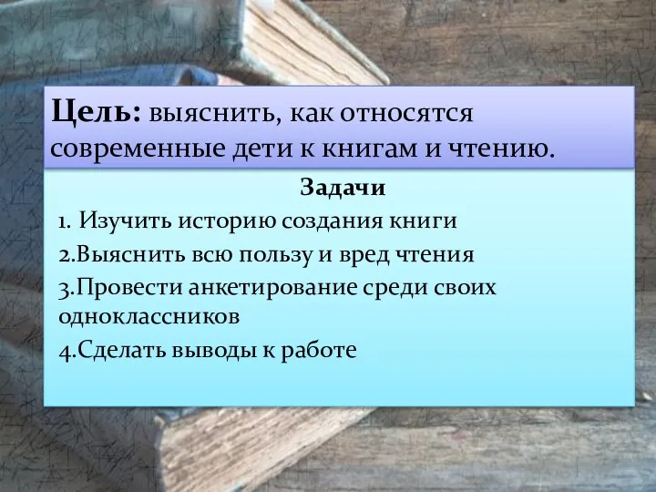 Задачи 1. Изучить историю создания книги 2.Выяснить всю пользу и