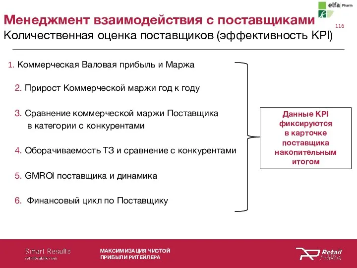 Менеджмент взаимодействия с поставщиками Количественная оценка поставщиков (эффективность KPI) Коммерческая