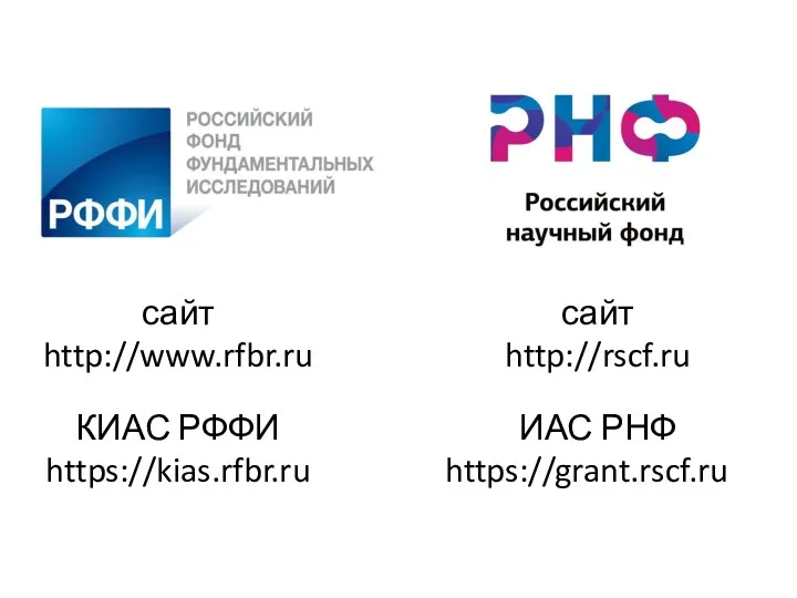 КИАС РФФИ https://kias.rfbr.ru сайт http://www.rfbr.ru сайт http://rscf.ru ИАС РНФ https://grant.rscf.ru