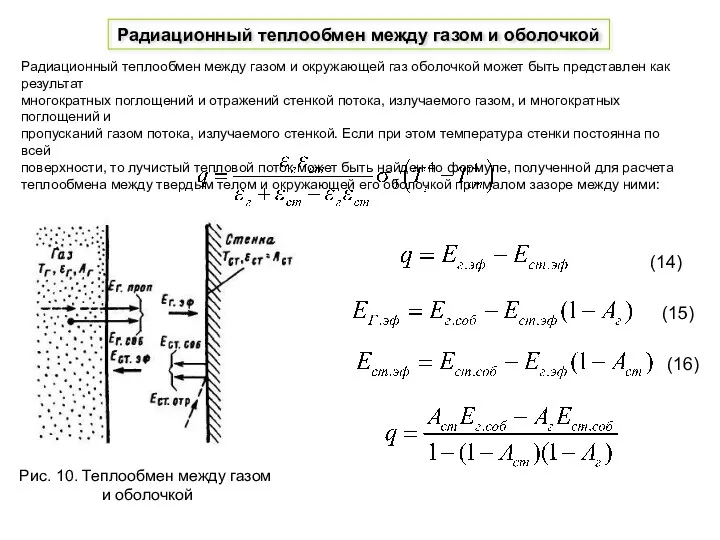 Радиационный теплообмен между газом и оболочкой Радиационный теплообмен между газом