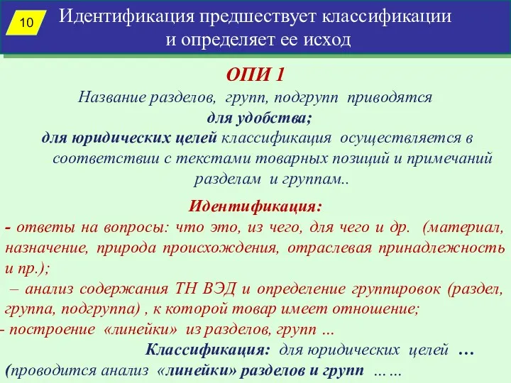 Идентификация предшествует классификации и определяет ее исход ОПИ 1 Название