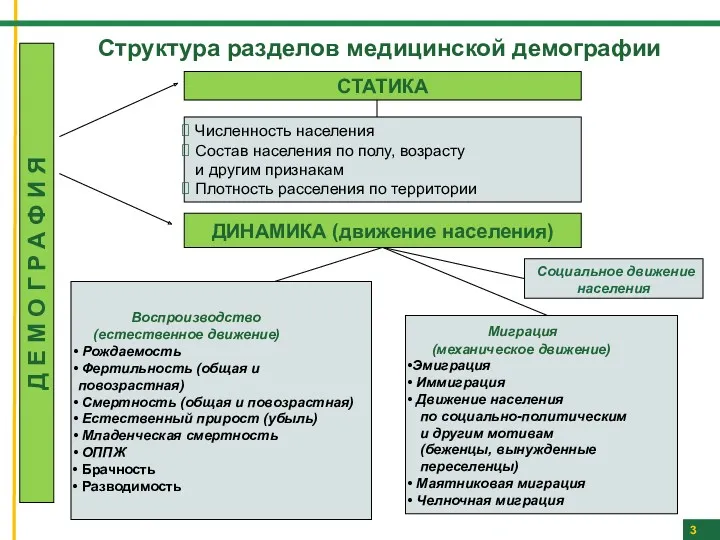 Структура разделов медицинской демографии 3 3 Д Е М О