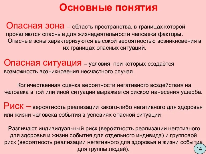 Опасная зона – область пространства, в границах которой проявляются опасные