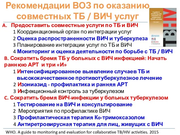 Рекомендации ВОЗ по оказанию совместных ТБ / ВИЧ услуг Предоставить